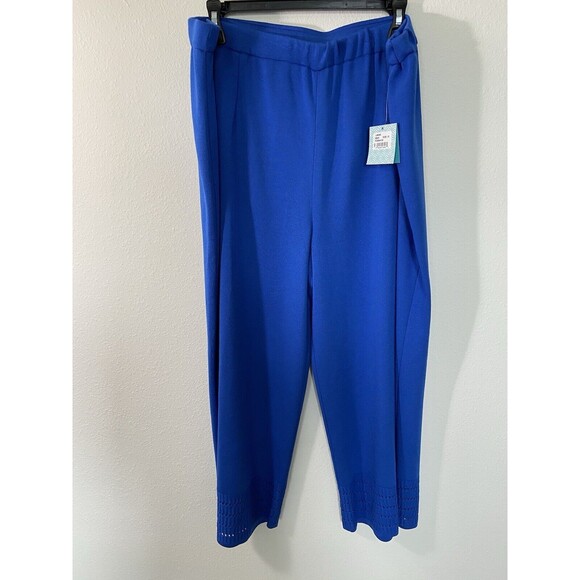Ming Wang Pants 1X Royal Blue Womens Cut Out Detail Ankle Stretch Career New - Picture 2 of 12
